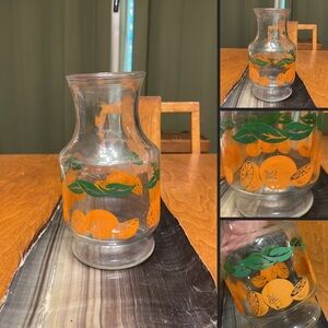 Vintage Orange and Green Fruit Glass Pitcher